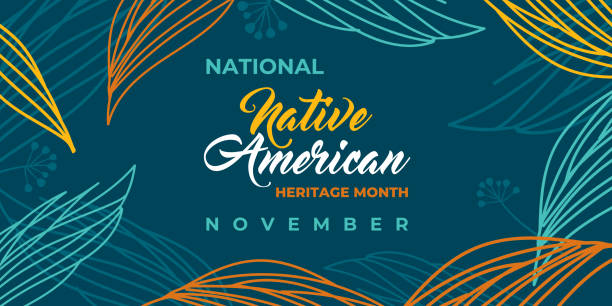 Native american heritage month. Vector banner, poster, card, content for social media with text National native american heritage month. Green background with leaves and rowan vector art illustration