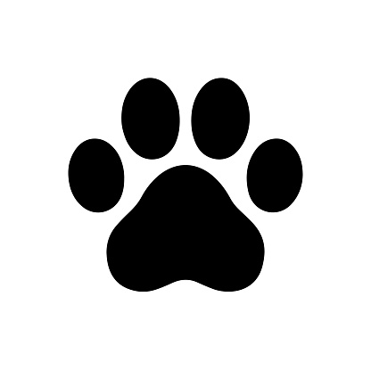 Cute paw print of animal, e.g. dog or cat clipart symbol.