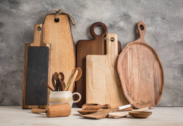 istock Collection of wooden kitchen utensils, kitchenware, cutting boards and spoons 1334624007