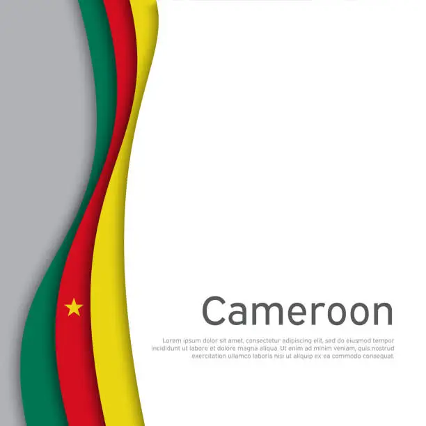 Vector illustration of Abstract waving cameroon flag. Paper cut style. Creative background for patriotic, festive card design. National Poster. State cameroon patriotic cover, booklet, flyer. Vector tricolor design