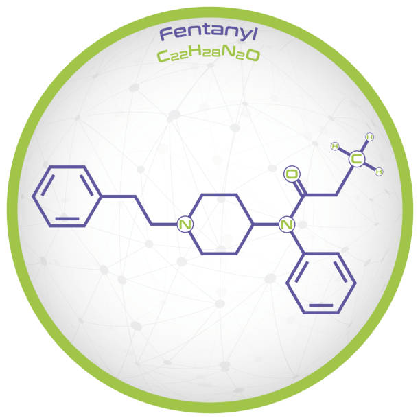 ilustraciones, imágenes clip art, dibujos animados e iconos de stock de infografía de la molécula de fentanilo - fentanyl