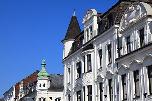 Moenchengladbach city in Germany. Street view with residential architecture.