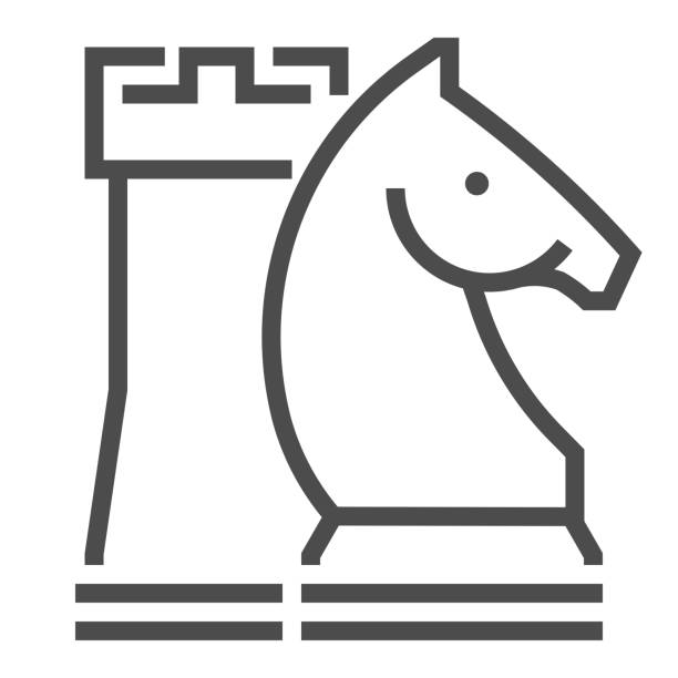 ilustrações de stock, clip art, desenhos animados e ícones de chess, square line vector icon. - chess knight