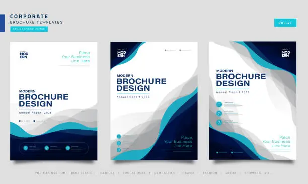 Vector illustration of Annual report brochure flyer template set, Blue cover design, business advertisement, magazine ads, catalog vector layout in A4 size