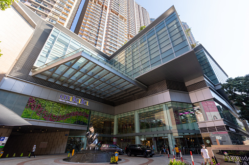 Hong Kong - August 17, 2021 : People at the Mikiki Shopping Mall in Prince Edward Road East, San Po Kong, Kowloon, Hong Kong. Mikiki is directly connected to The Latitude.