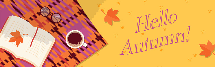 vector background with a book and coffee in autumn for banners, cards, flyers, social media wallpapers, etc.