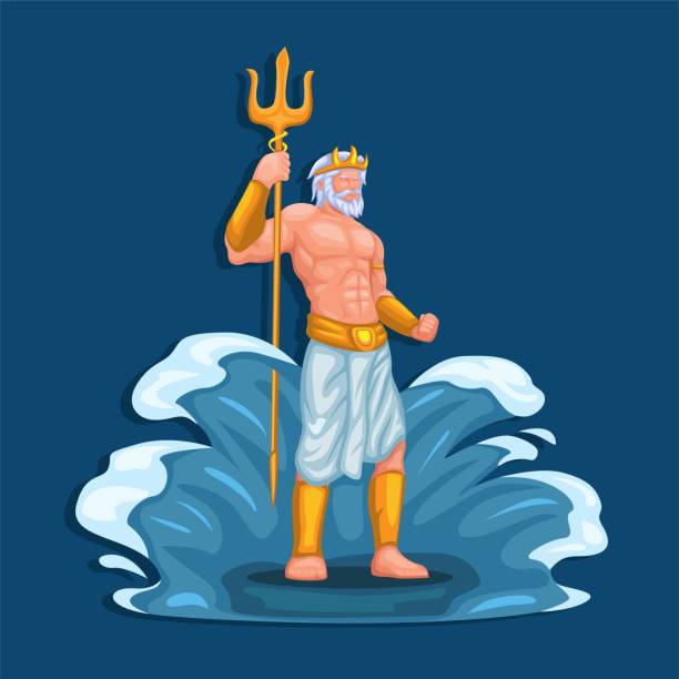 ilustrações de stock, clip art, desenhos animados e ícones de poseidon god of sea and water figure character. ancient greek god mythology illustration vector - trisula