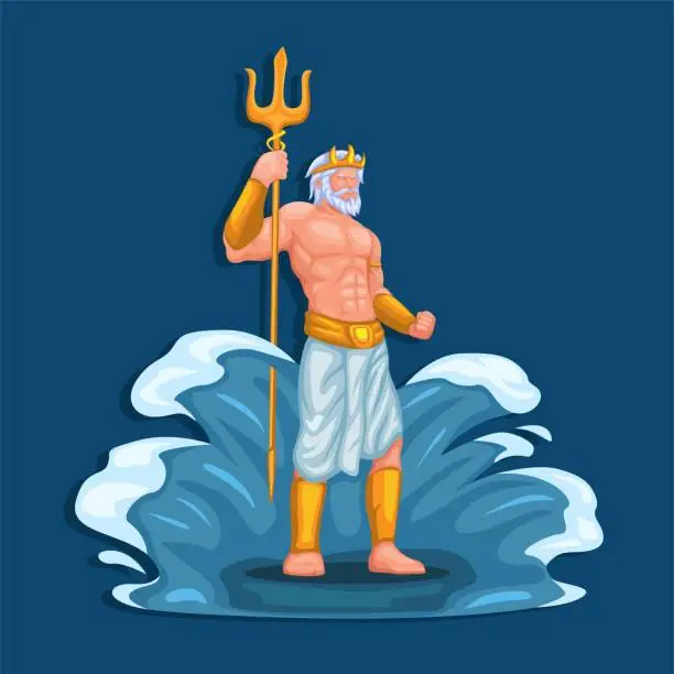 Vector illustration of Poseidon God of Sea and Water figure character. ancient greek god mythology illustration vector