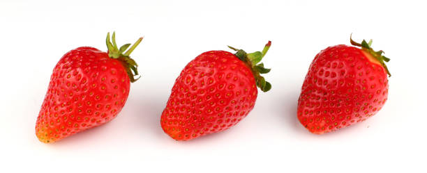 istock Strawberries on a white background in a row 1334656599