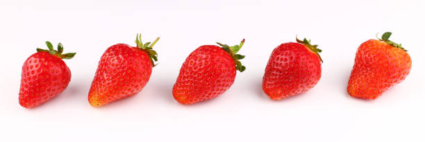 istock Strawberries on a white background in a row 1334656601