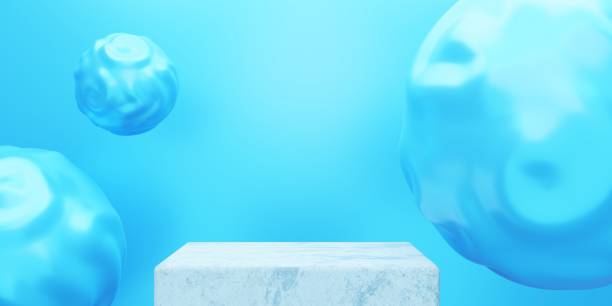 istock 3d rendering of empty podium minimal blue background. Scene for advertising design, cosmetic ads, show, showroom, technology, food, banner, cream, fashion, kid, luxury. Illustration. Product display 1334658621