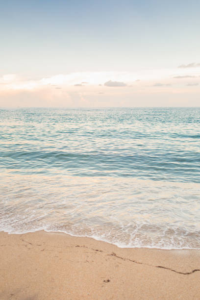 istock Teal Ocean Waves Sweeping Along the Empty Beach Shoreline at Sunset in Highland Beach, Florida in August of 2021 During the Rise of the COVID-19 Delta Variant 1334665062