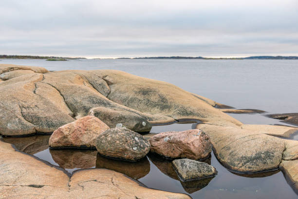 Smooth rocks and boulders at the Swedish west coast. Fiskeback in Gothenburg.