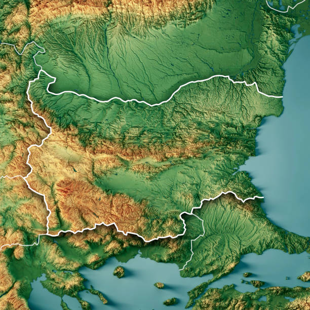 istock Bulgaria 3D Render Topographic Map Color Border 1334665790