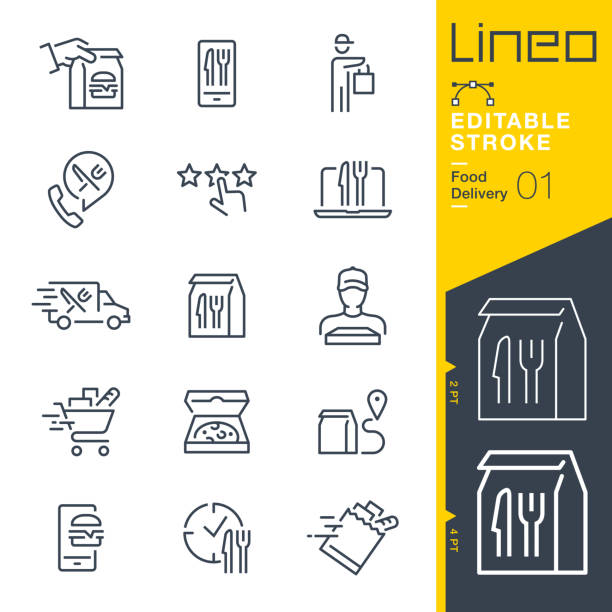 Lineo Editable Stroke - Food delivery line icons Vector Icons - Adjust stroke weight - Expand to any size - Change to any colour bag lunch stock illustrations