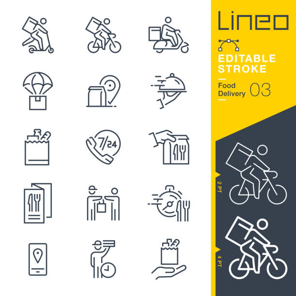 Lineo Editable Stroke - Food delivery line icons Vector Icons - Adjust stroke weight - Expand to any size - Change to any colour delivering stock illustrations