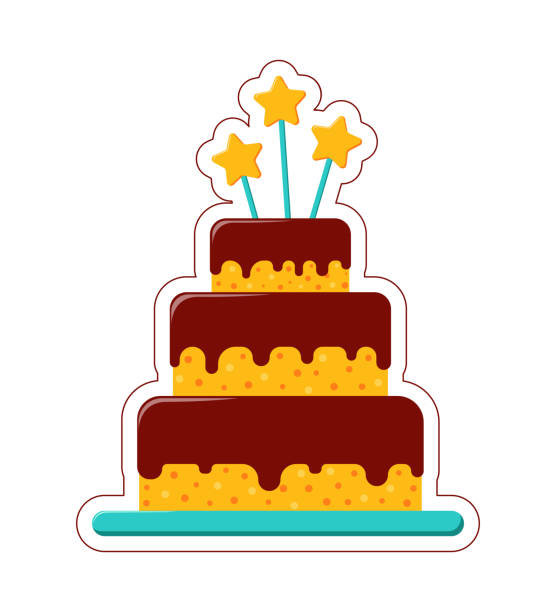 Vector Birthday Cake sticker. Big cake in a flat style with cut contour on white background. vector art illustration