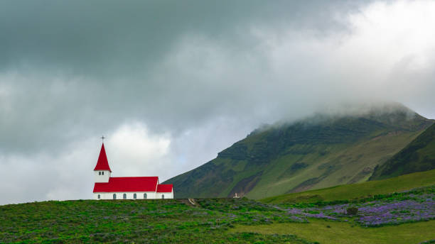 Red roofed church in Vik, Iceland