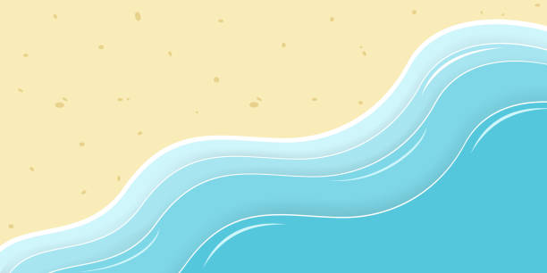 Vector Summer background. Yellow sand and blue sea. Clear seashore and waves backdrop. Paper cut effect beach illustration. vector art illustration