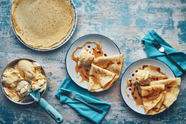 Crepe with Caramel and Dulce de Leche Crepe with Caramel and Dulce de Leche dulce de leche stock pictures, royalty-free photos & images