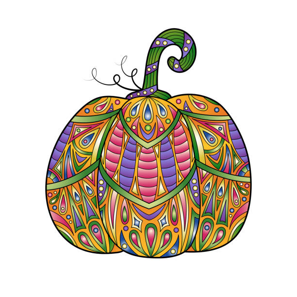 Vector colorful pumpkin illustration. Isolated autumn vegetable with decorative ornaments. Halloween symbol with ornaments vector art illustration