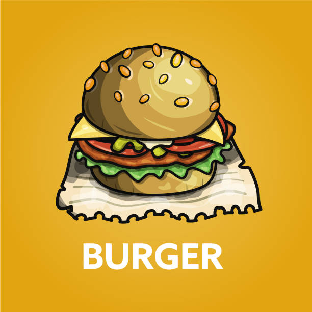 illustrazioni stock, clip art, cartoni animati e icone di tendenza di vector burger su un pezzo di carta - chef lunch food gourmet