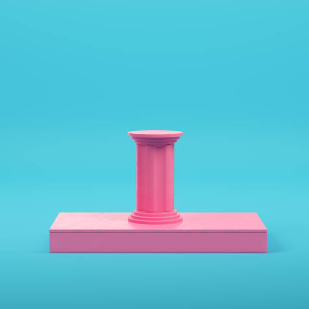 istock Pink rectangle podium with column on bright blue background in pastel colors 1334682922