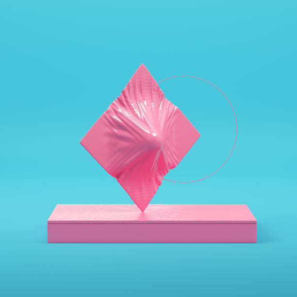 istock Pink abstract geometric forms on bright blue background in pastel colors 1334682941