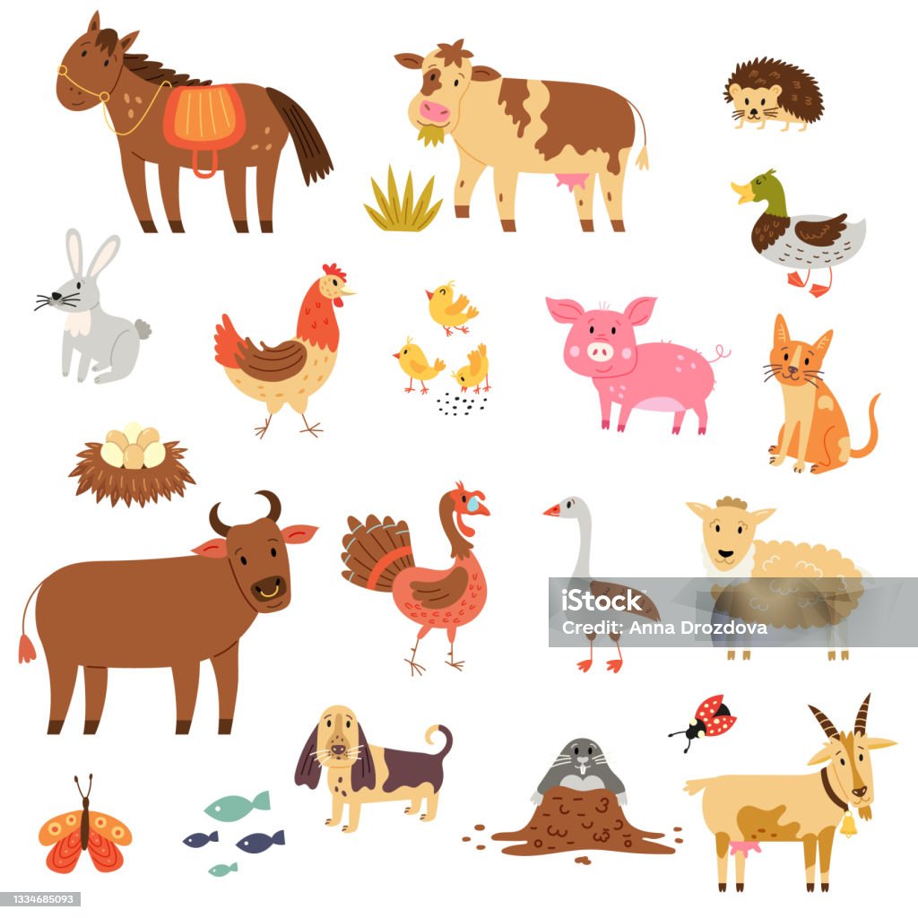 Set Cartoon Farm Animals Stock Illustration - Download Image Now ...