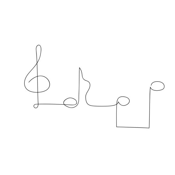 illustrazioni stock, clip art, cartoni animati e icone di tendenza di note musicali disegnate a linea continua - sequenza di strumento musicale