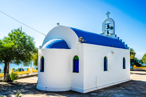 View on The chapel of Agia Marina located near Archangelos coastal village in Lakonia, Peloponnese, Greece