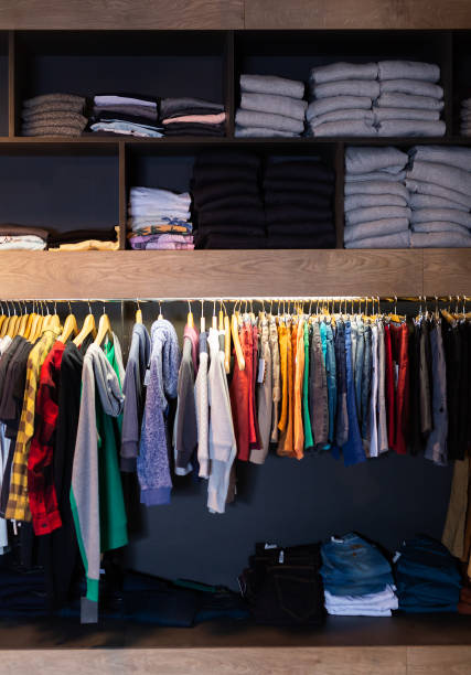 istock Casual men clothes in apparel store 1334686986