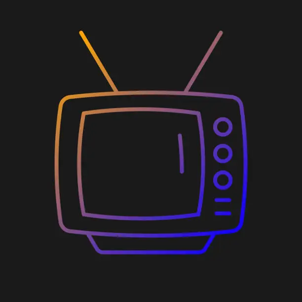 Vector illustration of Old-style television gradient vector icon for dark theme