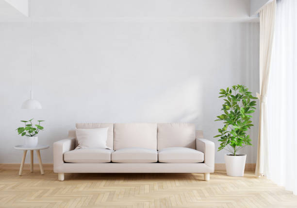 istock Brown sofa in living room with copy space, 3D rendering 1334689390
