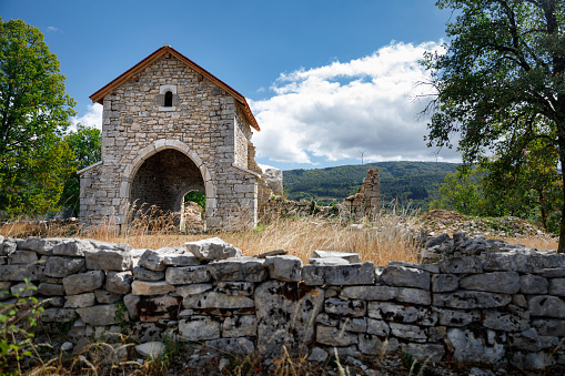 Small old stone houses outside of Vela Luka on Korcula island