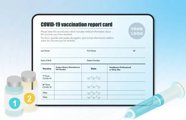 Vector illustration of Simple Need:: Vaccine Passport - Mobile Coronavirus Vaccination Record Card - Digital Vaccination Report Card