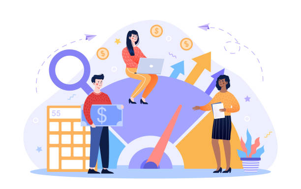 Banchmarking as business Banchmarking as business. Team trying come up with original concept forapplication. Performance, quality comparison to competitor companies. Cartoon flat vector illustration on white background potential energy stock illustrations