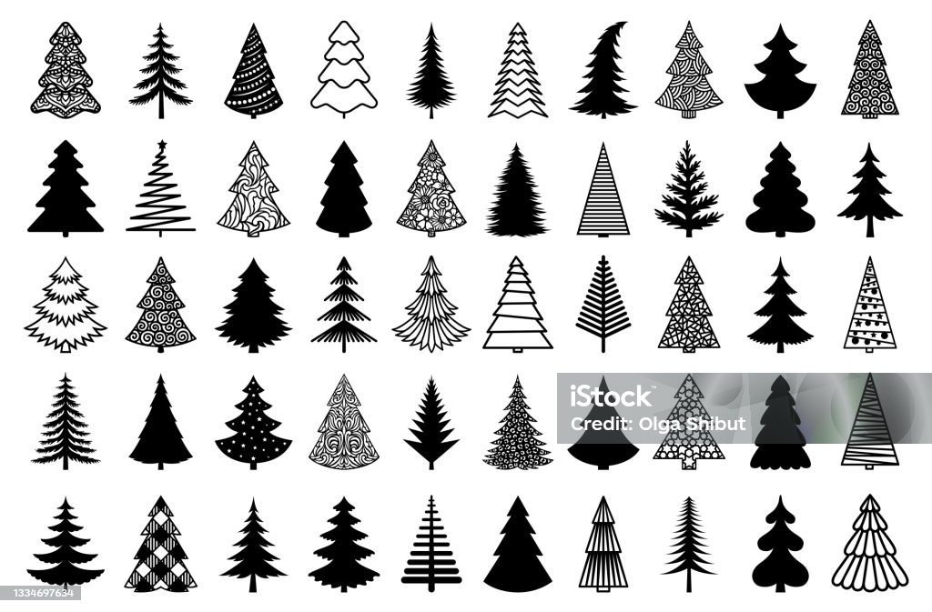 Tree Black Silhouette Vector Set Template For Laser Paper Cutting Stock Illustration Download Image - iStock