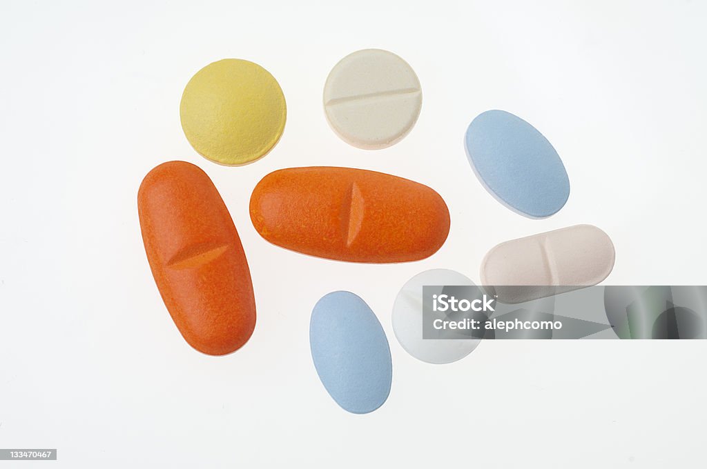 drugs pills on white background Addiction Stock Photo
