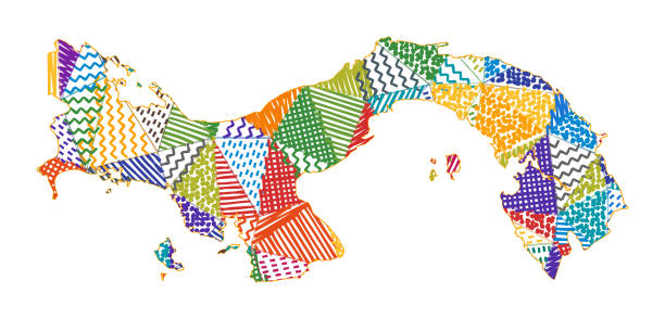 Kid style map of Panama. Kid style map of Panama. Hand drawn polygons in the shape of Panama. Vector illustration. panama illustrations stock illustrations