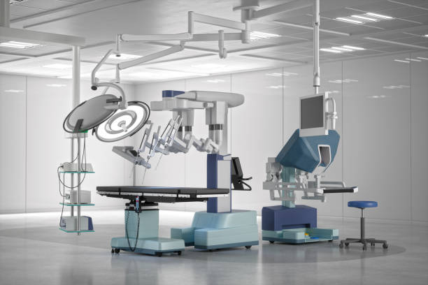 operating room with robotic surgery equipment - robotchirurgie stockfoto's en -beelden