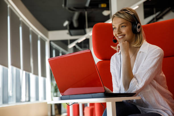 Confident casual businessman on a video conference call with a client