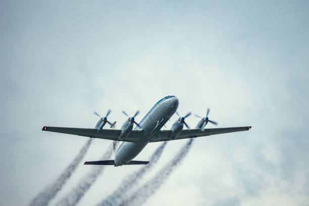 istock Flight of the retro passenger plane. 1334724504
