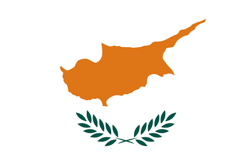 The flag of the Republic of Cyprus. Drawn in the correct aspect ratio. File is built in the CMYK color space for optimal printing, and can easily be converted to RGB without any color shifts.