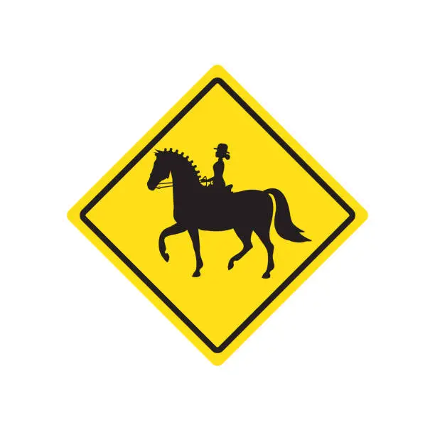 Vector illustration of Vector horse riding silhouette in yellow rhombus sign