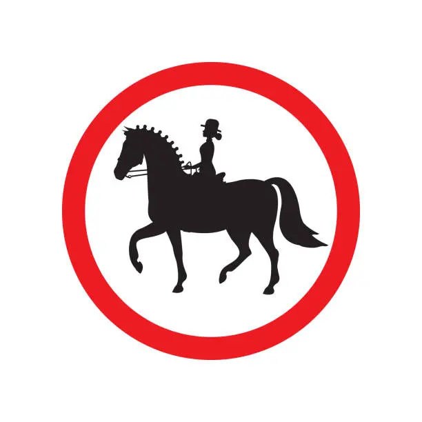 Vector illustration of Vector horse riding silhouette in red circle sign