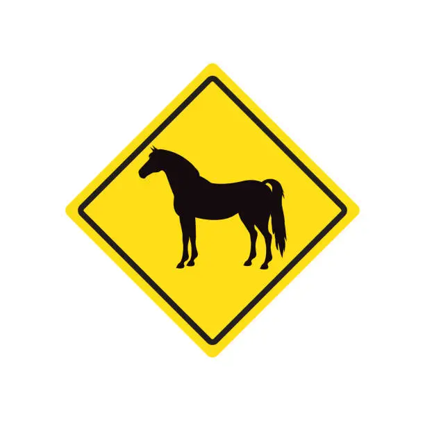 Vector illustration of Vector horse silhouette in yellow rhombus sign