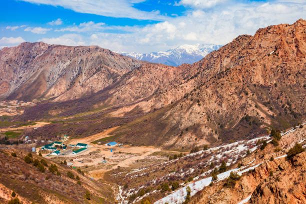 Chimgan ski resort town in the Tian Shan or Tengri Tagh mountain range near Taskent city in Uzbekistan in Central Asia