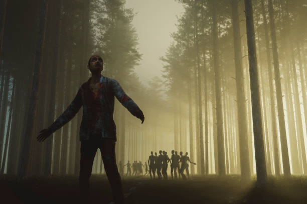 istock Zombie hordes in the rural forest road 1334742367