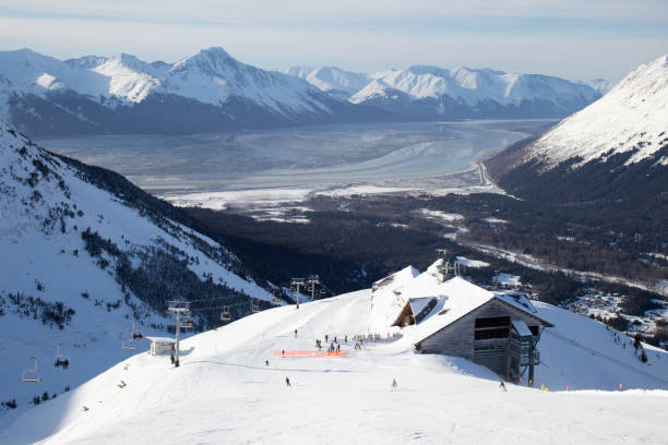 Winter ski season in Girdwood, Alaska stock photo